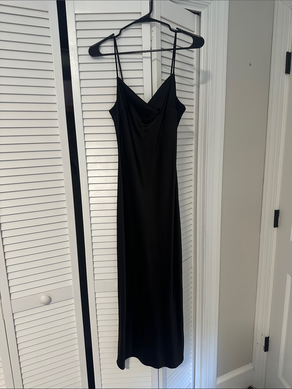 Express Black Satin Slip Midi Dress with Cowl Neck